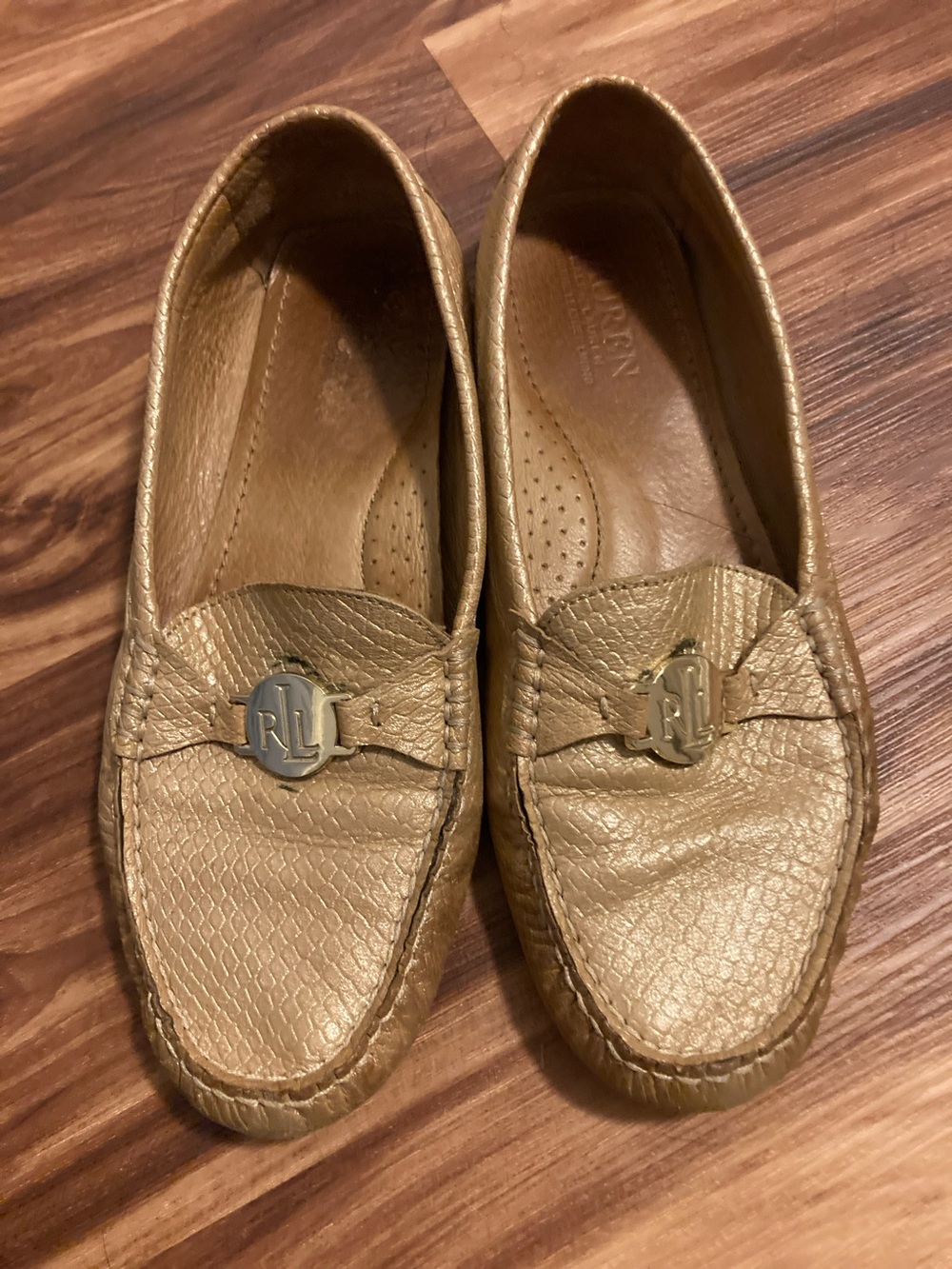 Ralph Lauren Metallic Gold Leather Slip-On Loafers